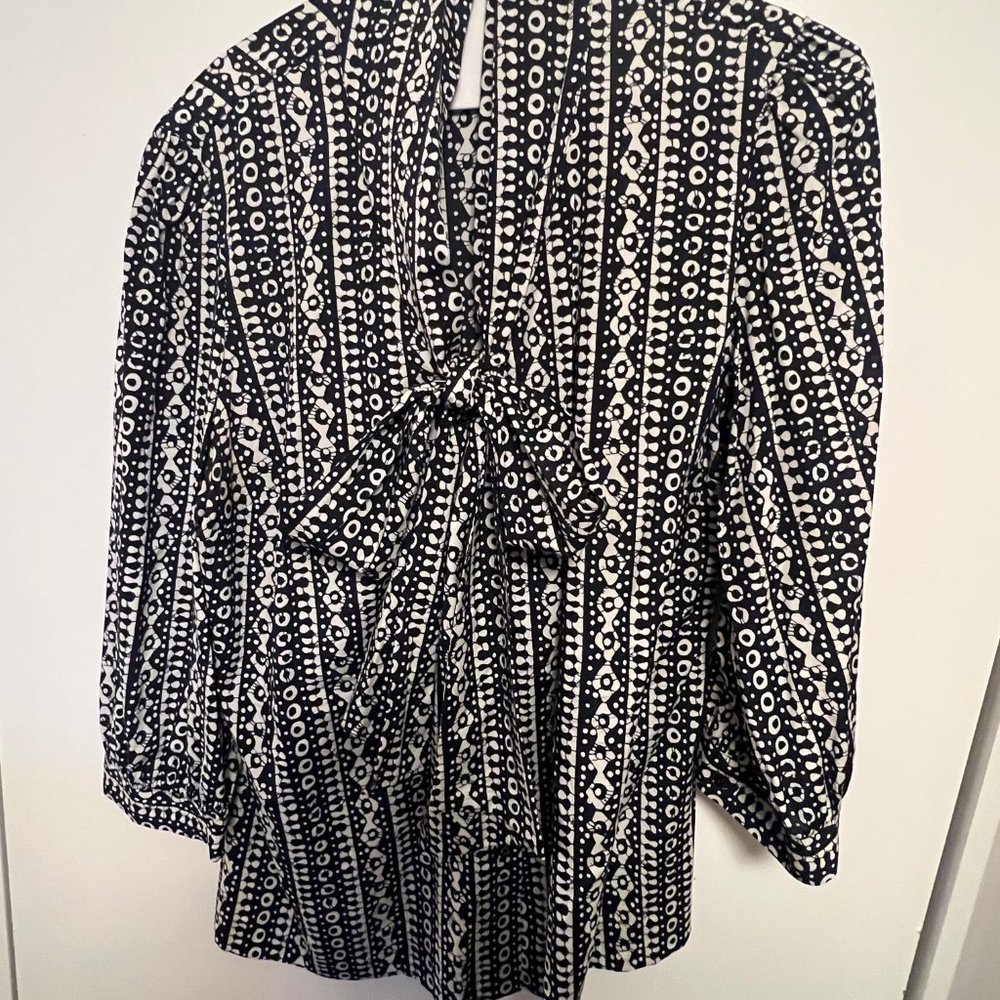 Tory Burch PRINTED SILK TWILL BOW BLOUSE Size 16